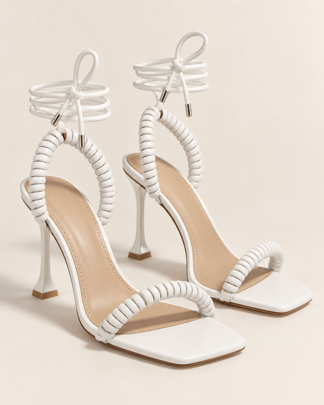 The Tega Cord Heels | White