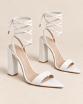 Blanco Croc Lace Up Heals