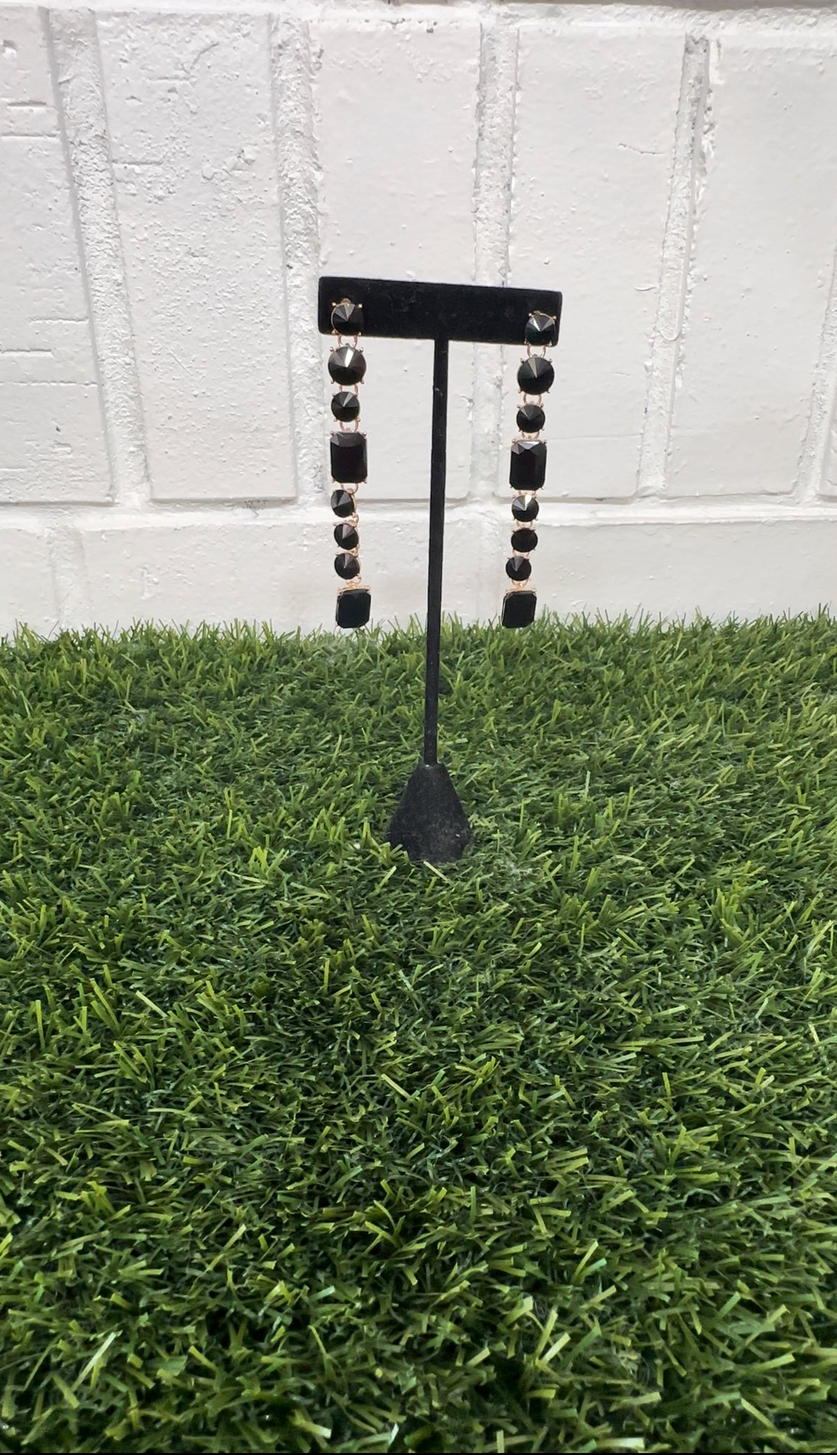 Black Crystal Linear Drop Earrings