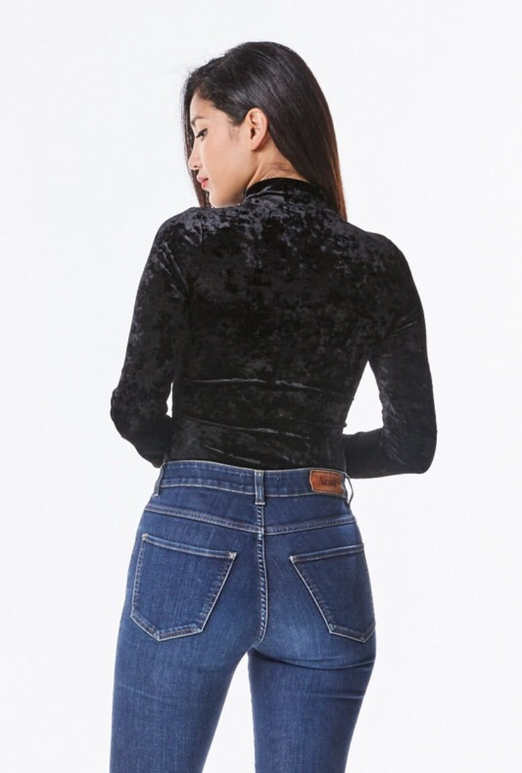 Crush Velvet Bodysuit - Black